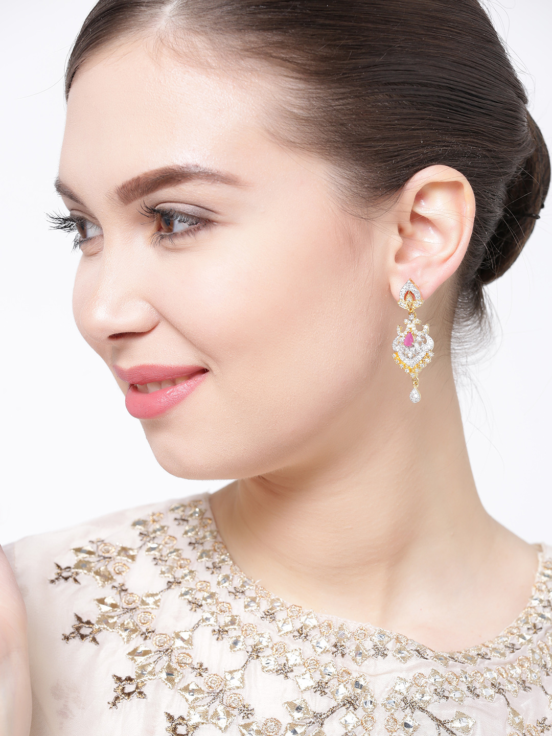 YouBella Gold-Toned  Silver-Toned Classic Drop Earrings